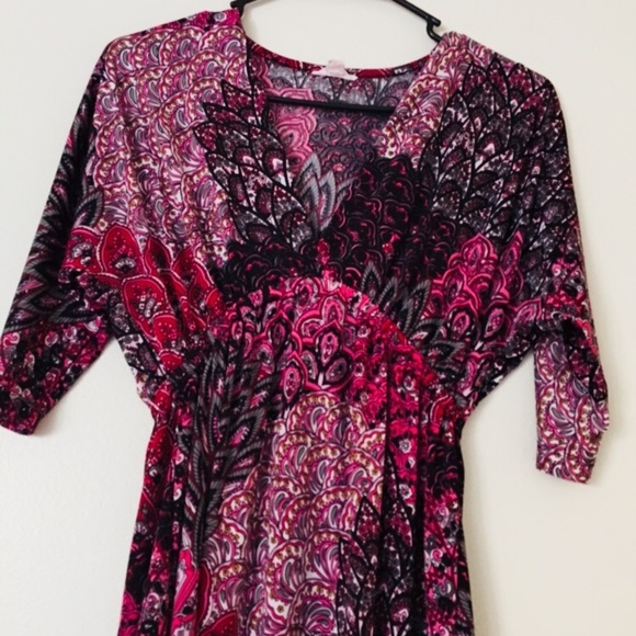 Pink maternity dress empire waist dress with Arabic prints comfy dress - Picture 4 of 4